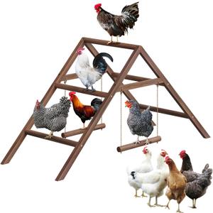 Pine Wood Chicken Perch with 2 Swings & Ladder, Multi-Level Chicken Roosting Bars for Backyard Coop, Roosting Bars for 1012 Chickens, Easy to Assemble & Clean