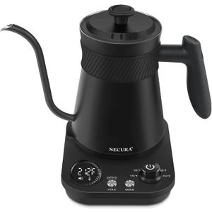 Secura Electric Gooseneck Kettle, 5 Variable Presets for Coffee Tea Brewing, 100% Stainless Steel Inner Tea/Coffee Kettle with 1.5H Keep Warm, 1200 Watt Quick Heating Pot, 0.8L, Matte Black