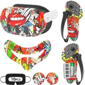 Tyasoleil VR Silicone Case for Meta Quest 3, Design Upgraded Accessories for Oculus Quest 3, Face Cover, Controller Grips, Shell Cover, Lens Cover, Disposable Eye Cover (Street Graffiti)