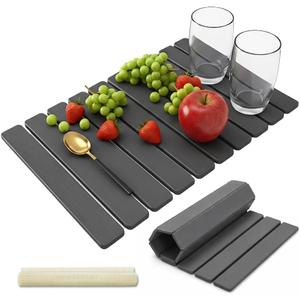 Stone Dish Drying Mat for Kitchen Counter, Large Quick Dry Diatomaceous Earth Stone Drying Mat, Foldable Water Absorbent Dish Drying Mat for Dishes, Cups, Bottles, Kitchen Sink & Countertop (Grey ), 24" x 16"