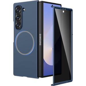 Ruky Slim Case for Samsung Galaxy Z Fold 6, Hard PC Protective Cover with Built-in Privacy Screen Protector, [Compatible with MagSafe] Phone Case for Samsung Galaxy Z Fold 6 5G, Blue