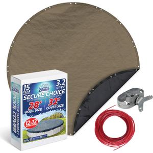 Winter Swimming Pool Cover for 28 ft Aboveground Round Pool Size, Secure Choice Series, Solid Material, Color - Sandstone Tan, Pool Cover Choice 5728-4CHOICE