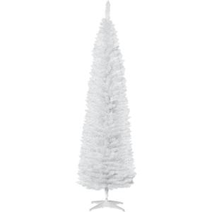 HOMCOM 7' Artificial Pencil Christmas Tree, Slim Xmas Tree with 499 Realistic Branch Tips and Plastic Stand, White