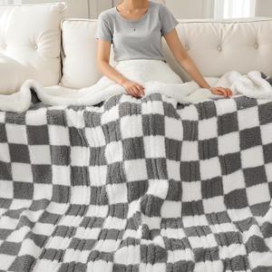 Electric Heated Blanket Full Size 72"84" with 9 Heating Levels & 1-10Hs Auto Off, Checkered Plaid Double Sided Sherpa, Energy Efficient, Machine Washable, for Couch & Bed, Light Gray,15-plaid Gray & White