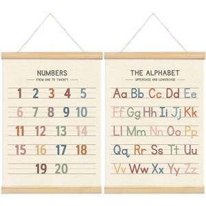 XYDEG Toddler Room Decor Alphabet Numbers Poster ABC Banner Poster Hanger Frame Set of 2,Nursery Wall Decor,Toddler Bedroom Playroom Wall Art Decor with Wooden Frames,12x16 (Morandi color)