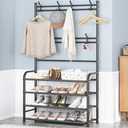WEECRON 4 Tier Shoe Rack Coat Rack Shoe Shelf Freestanding with 8 Hooks for Front Door Entryway Bedroom Closet, Black