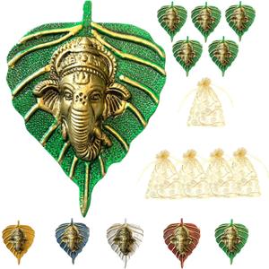 LOVENSPIRE Metal Leaf Ganesha Diwali Decor Wall Hanging for Home & Office Housewarming Return Gift Pooja Favor Ganesha Decorative Wall Hanging Showpiece (Green)