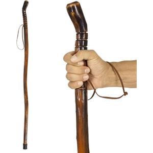 Vive Wooden Walking Stick for Hiking - Handcrafted, Waterproof, with Leather Wrist Strap - Wood Staff for Balance, Women, Men, Seniors - Non-Slip Tip for Safety, 55 Inches