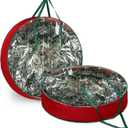 Abbylike 2 Pcs 48'' Christmas Wreath Storage Bag Clear Extra Large Wreath Storage Container Xmas Zippered Decorative Garland Box with Handles Jumbo Box Bag Holiday 600d Oxford(Red)