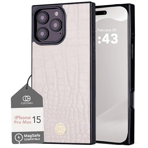 COCOMII Rectangle Case for iPhone 15 Pro Max, Compatible with MagSafe, Ivory Crocodile Leather