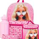 Barbie Backpack 4 Piece Set | Girls School Bag Set | Girls Backpack Lunch Bag Water Bottle and Pencil Case | One Size Pink