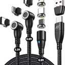A.S 9 PIN Magnetic Charging Cable PD 60W [3 Pack,3ft/6ft/6ft] - Type C Magnetic Charger Fast Charging - Magnet Phone Charger Cord - Nylon-Braided Data Syns for USB C/Micro USB/i-Product