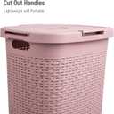 Mind Reader Slim Laundry Hamper with Lid, 60L Tall Clothes Basket, Narrow Tapered Design for Bathrooms, Closets and Laundry Rooms, Plastic, Pink