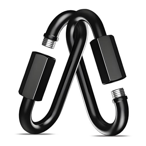2Pack Black Heavy Duty Quick Links, 4Inch Threaded Quick Chain Link Connectors, 3/8” Locking Carabiners, 2000 LBS Capacity Chain Hooks for for Hammock Camping