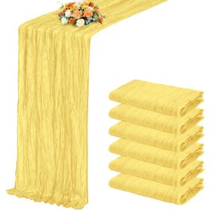 6 Pack Light Yellow Table Runner 17x108 Inch Cheesecloth Table Runner Boho Gauze Table Runners Romantic Rustic Fabric Cheese Cloth Table Runners for Wedding Party Baby Shower Birthday Home Decor
