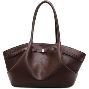 Women's Vegetarian PU Leather Tote Shoulder Bag, Retro Versatile Large Capacity Underarm Pouch Top Handle Handbag (Brown)
