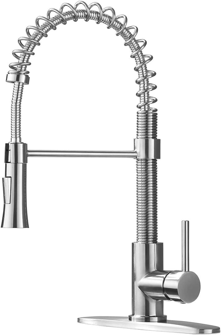 Brushed Nickel Kitchen Faucet with Sprayer, High Arc Single Handle Kitchen Sink Faucet One Hole Stainless Steel Kitchen Faucets for Farmhouse Camper Laundry Rv Bar Sink, Grifos De Cocina