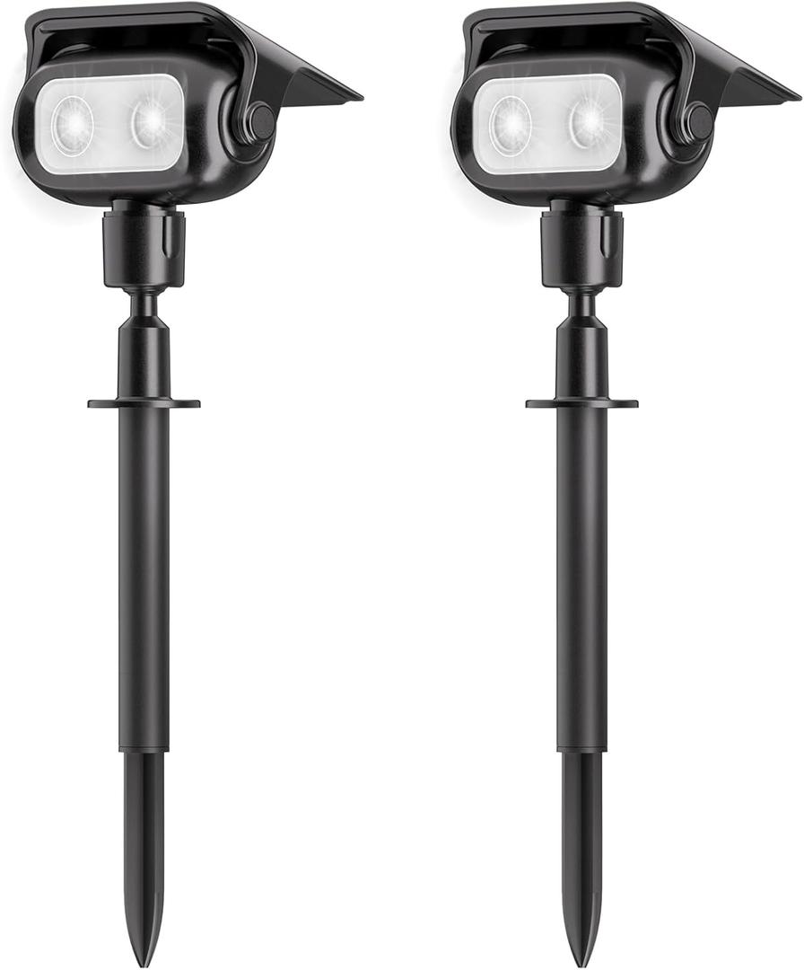 Nreonrick Solar Spot Lights Outdoor Waterproof, 360 Adjustable Landscape Lighting with 2Lighting Mode, Auto On/Off Solar Lights Outdoor for Wall Garden Christmas Decorations (Cool White, 2 Pack)