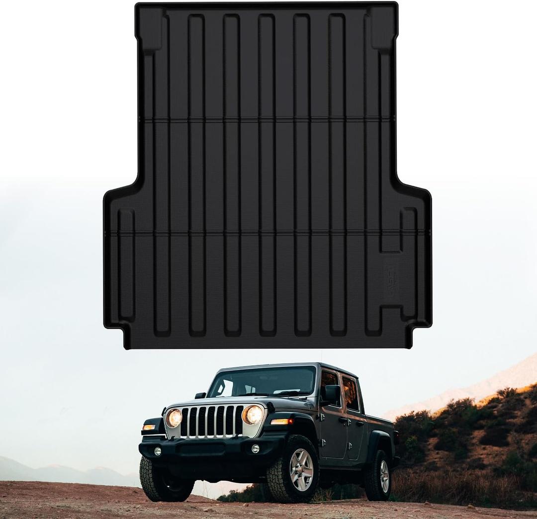 LASFIT 5FT Bed Mat for Jeep Gladiator JT 2026 2025 2024 2023 2022 2021 2020 (60 inches), All Weather TPE Custom Fit Truck Bed Mat Truck Bed Liner, Black 1) 2020-2026 Gladiator | Bed Mat