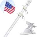 5ft Stainless Steel Flag Pole for House, Tangle Free Design with Two-Position Bracket, White, for 3x5 American Flag, Outdoor Use