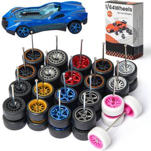 1/64 Wheels for Hot Wheels,1:64 Scale Wheel and Tires Kit,Rim Rubber Tires for 10 Cars,Axles That are Easy to Install,Suitable for Basic Hot Wheel and Matchbox(10 Sets)