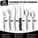 49-Piece Silverware Set with Organizer, Heavy Duty Stainless Steel Flatware Set for 8, Cutlery Utensil Sets with Steak Knives, Rust-proof, Mirror Polished, Dishwasher Safe, Heavy Duty