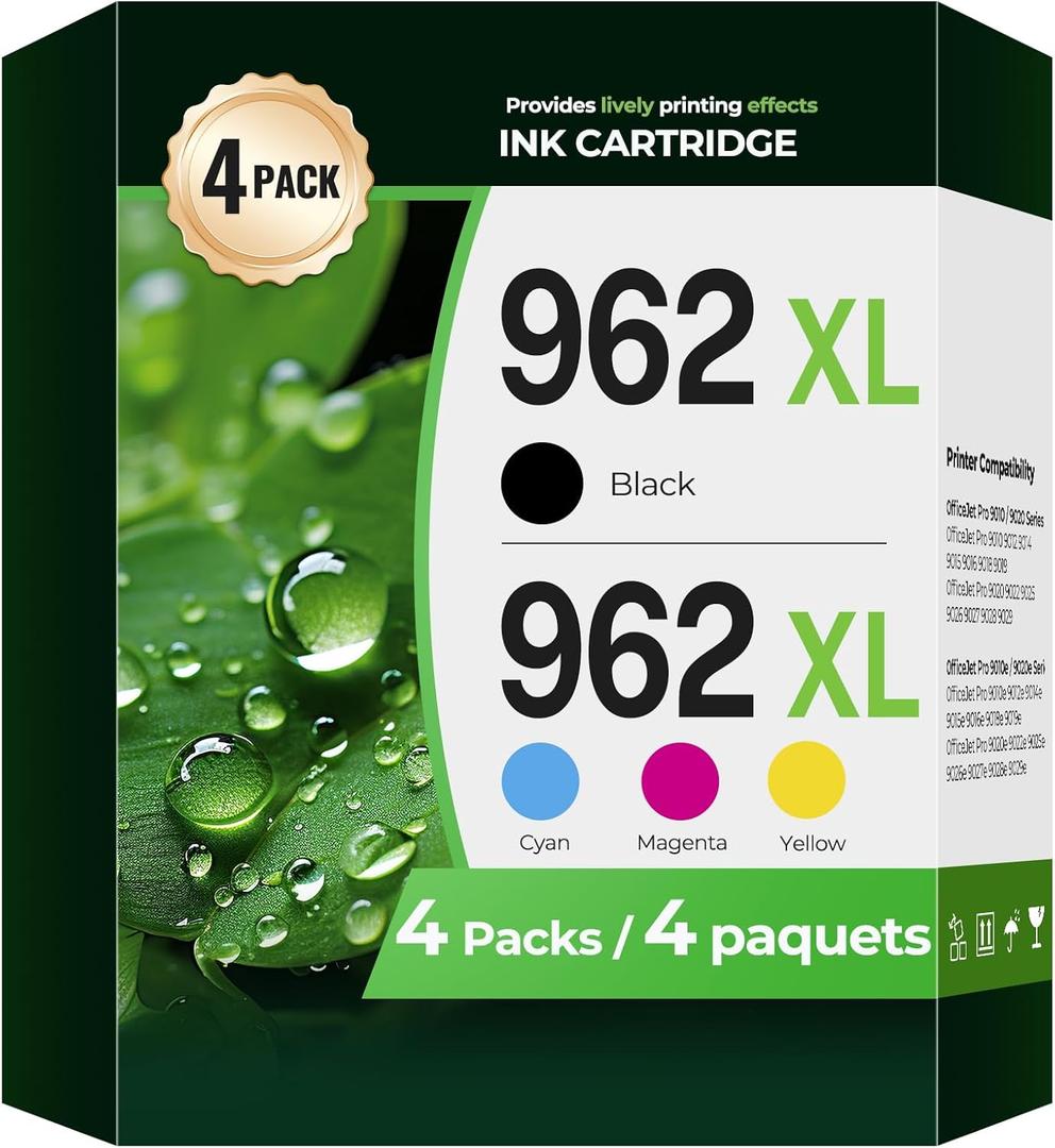 962XL Ink Cartridges Combo Pack OfficeJet Pro 9010 9015 9020 9018 Compatible with HP 962 XL Ink Cartridges HP962XL/962 HP962XL HP962 Printer Ink for OfficeJet Pro 9015 9010 9020 9018 9025 9012 9022 (962XL - Black Cyan Magenta Yellow)
