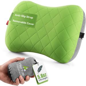 HIKENTURE Camping Pillow with Removable Cover, Ultralight Inflatable Pillow | Ergonomic Neck Lumber Support, Upgrade Leakproof Blow Up Pillow, Portable Packable for Hiking, Beach, Travel