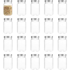 16 Ounce Clear Plastic Mason Jars With Screw On Lid, Reusable Empty Jars for Food Storage, Round BPA Free Containers for Sealing, Dry Food, Snacks, Candies, Breakage-proof, (Silver - 20 Pack)