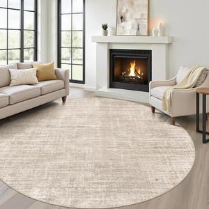 LOONGRUG Round Rug 7x7 Washable Neutral Modern Rug for Living Room Beige