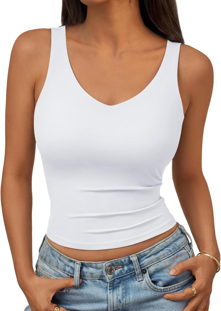Trendy Queen Women's Tank Tops Double Lined Crop Sleeveless Going Out Camisole Summer Fashion Basic Soft Spring Clothes 2026, Large
