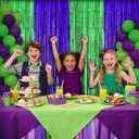 Monster Truck Foil Fringe Curtains Birthday Decorations, 2 Pack 3.28 x 6.56 Ft Cartoon Turtle Tinsel Backdrop Purple and Green Photo Booth Props Green Hero Birthday Party Decorations Favor Supplies