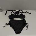 SUUKSESS Womens High Waisted Bikini Sets Tummy Control Drawstring Tie Knot Swimsuit (Small, Black)