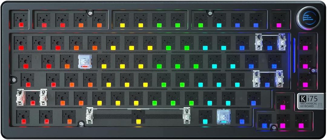 Ki75 Wireless Mechanical Gaming Keyboard Kit, Aluminum Barebones Keyboard Base, 75% Layout Hot Swappable Custom Keyboards RGB Backlit with Knob, Tri-Mode BT5.0/2.4G/USB-C for Windows