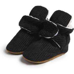 Miamooi Infant Baby Girls Boys Cotton Booties Newborn Winter Warm Fleece Cozy Slippers Toddler Non-Slip Ankle Boots First Walker Crib House Socks Shoes 3-18 Months (Black)
