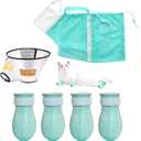 7 Pieces of Cat Bathing Supplies,Anti-Scratch Silicone Cat Shoes,Cat Claw Covers, Cat Shower Net Bag,Cat Bathing Bag,Cat Grooming Mesh Bag,Elizabethan Collar(No.3)