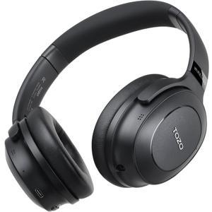 TOZO Hybrid Active Noise Cancelling Headphones, Wireless Over Ear Bluetooth Headset, 40H Playtime, Hi-Res Audio Custom EQ via App Deep Bass Comfort Fit Ear Cups, for Home Office Travel Black HT1