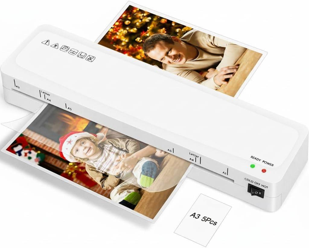 Laminator Machine, Sweleke A3 Laminating Machine with 5 Laminating Sheets, 11x 17 Thermal Lamination Machine for Home, 13 Inch Laminator Machine Hot and Cold for School Office Use (White)