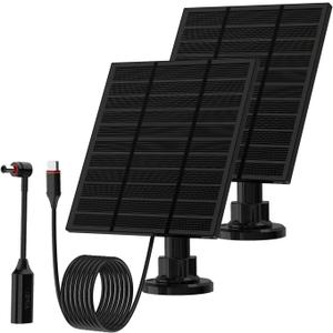 Solar Panels for Ring Camera Outdoor (New Generation) 5W 5V Solar Panel Charger with USB-C&Plug for Spotlight Cam Plus&Stick Up Cam Pro.Waterproof IP65 360°Adjustable 2M Cable (Black, 2)