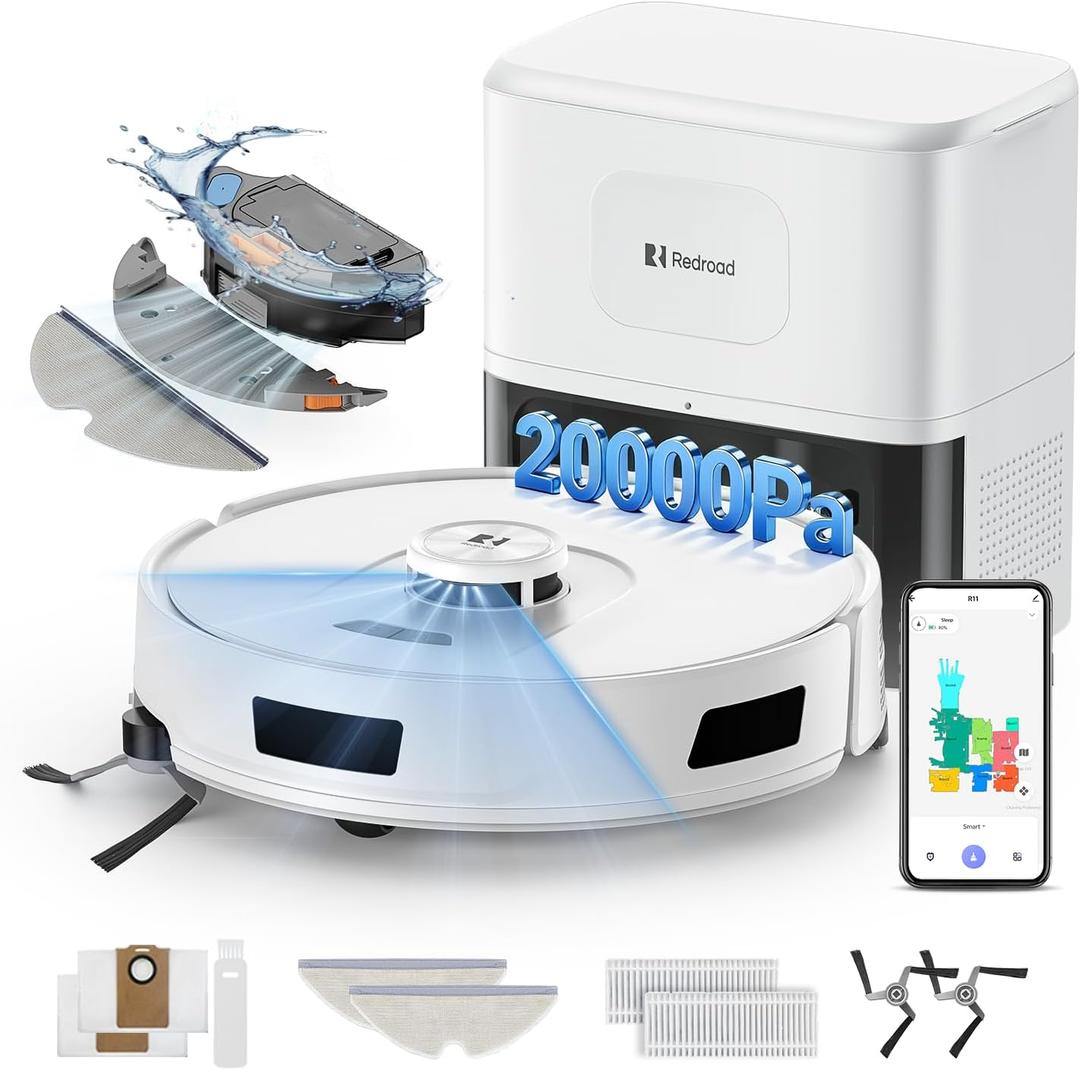 Redroad Robot Vacuum Cleaner 20,000 Pa Robot Vacuum and Mop,90 Day Self Emptying Vacuum Robot,Lidar Navigation,5G/2.4GWiFi APP Aspirateur Robot,Self-Charging Robot Vacuums for Pet,Floor,Carpet