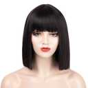 ENTRANCED STYLES Black Bob Wig with Bangs, Short Black Wig for Women Straight Bob Wigs Heat Resistant Synthetic wig Mia Wallace Cleopatra Cospaly Daily Party Use 12 (12.5 Inch, NaturalBlack)