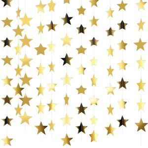 Patelai Glitter Star Garland Banner Christmas Decor 130 Feet Star Hanging Bunting Banner Twinkle Backdrop for Homecoming Classroom Wedding Birthday Halloween Party Supplies(Gold)