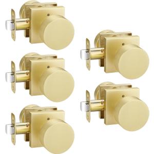 EHOMEWARE 5 Pack Brass Door Handle, Privacy Door Knob Interior, Locking Door Knob for Bedroom/Bathroom, Heavy Duty Door Knob Without Key, Fit Both Left and Right Hand Doors