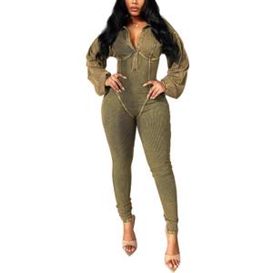 DINGANG Fall Outfits for Women's Sexy One Piece Jumpsuits Lantern Long Sleeve Bodycon Ribbed Romper (Medium, Green)