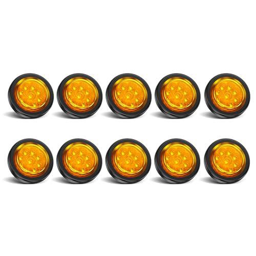 PVerandio 10Pcs 2 Inch Amber 9 LED Trailer Marker Lights, 9 LED Round Clearance Marker Lights with Plug Grommet Pigtail Hardwired for Trailer Truck RV, Waterproof Sealed, 12V