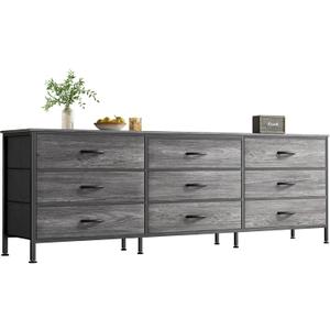 Huuger 63 Inch Dresser for Bedroom, Dresser for Closet with 9 Drawers, Large TV Stand for 55, 65, 70 Inch TV, Entertainment Center with Storage, Wide Long Dresser, Grey (13.8"D x 63"W x 26.8"H (9 Drawers))