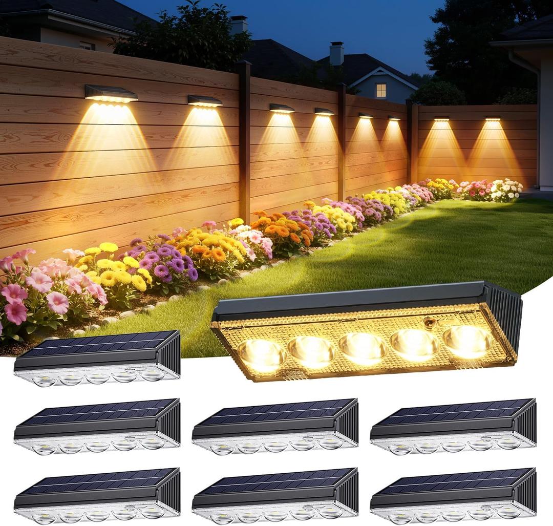 KOOPER Solar Fence Lights Outdoor Waterproof, 8 Pack Warm White & 9 Fixed Colors & Color Changing Fence Lights Solar Powered, Solar Lights Outdoor Fence for Outside Backyard Railing Patio Wall Deck