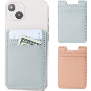 4 x 2Pack Phone Wallet,Leather Phone Card Holder Adhesive Stick On Credit Card Pocket for Back of Phone Case iPhone and Android-Pink,Blue
