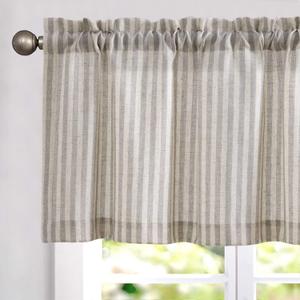 Jinchan Valance Curtain Linen Textured Striped Window Curtain for Living Room Light Filtering Ticking Stripe Farmhouse Valance for Kitchen Rod Pocket 1 Panel 16 Inch Taupe Grey on Linen 1 Panel
