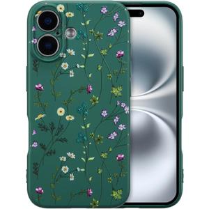 RALEAVO Floral Case for iPhone 17,Liquid Silicone Cover with Cute Flower Branch Pattern for Girls Women Slim Soft Rubber Protective Phone Case for iPhone 17 (6.3"),Dark Green